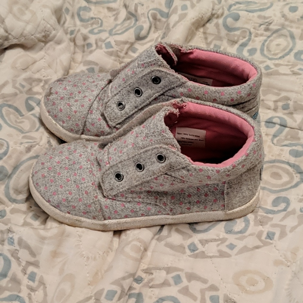 Girls Toms pink and gray shoes, size 11